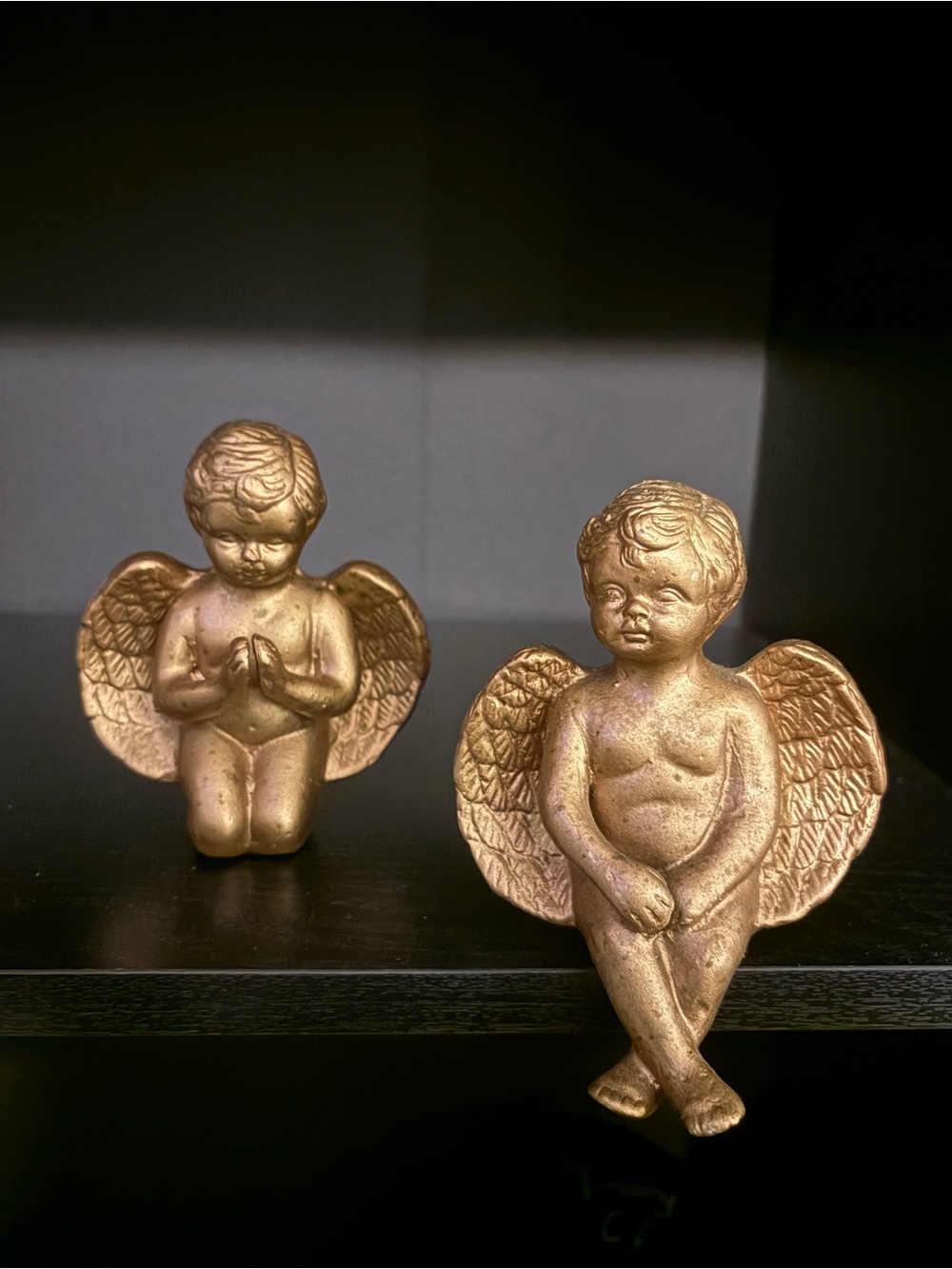 Vintage Gold Color Cherub Angel Shelf Sitters Decor Set of 2